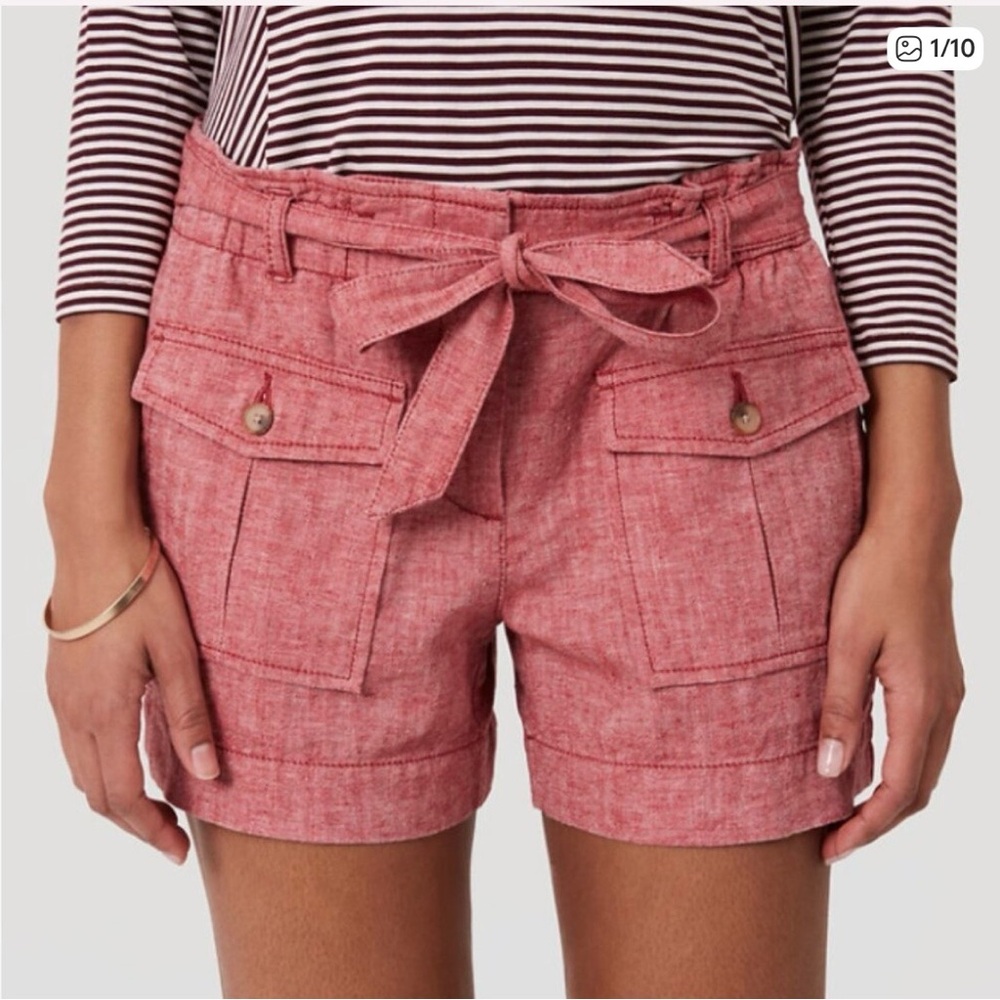 LOFT Red Linen Patch Pocket Shorts Sz M, EUC